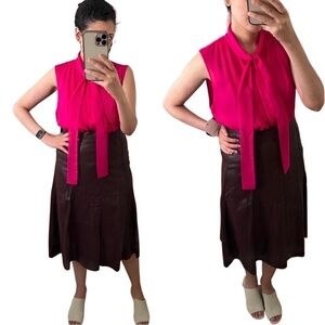 NWT DIANE VON FURSTENBERG Silk Sleeveless Sheer Hot Pink Blouse Size 12